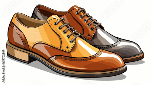 Men's classic leather shoes isolated on white background, crafted with walnut brown texture, honey amber warmth, pearl white clarity, smoky gray shadow, copper gleam, sandy beige softness, and onyx-bl