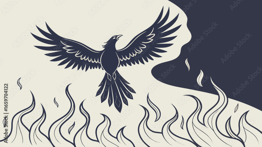 Obraz premium Vector art of phoenix rising from the ashes, a symbol of rebirth, power, and magic in a dark and abstract design