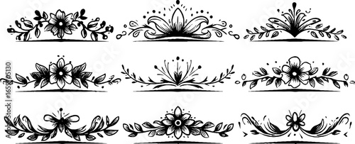 Elegant floral dividers and ornaments - decorative black and white design collection