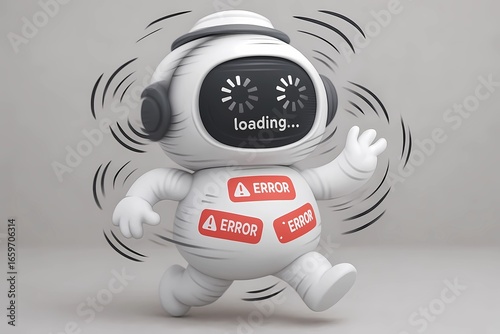 3D Render of a Confused and Glitching Robot with Errors