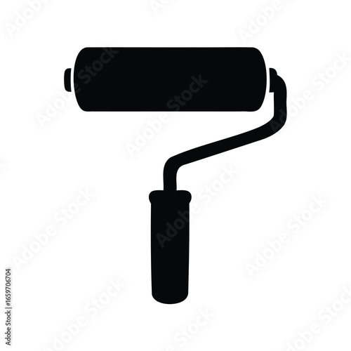 Black silhouette image of a paint roller on a white background