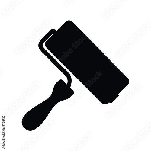 Black silhouette paint roller on white background for painting walls well