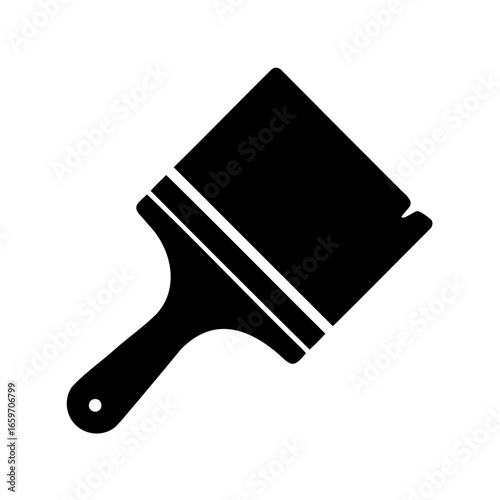 Black and white simple illustration of a paint brush on white background