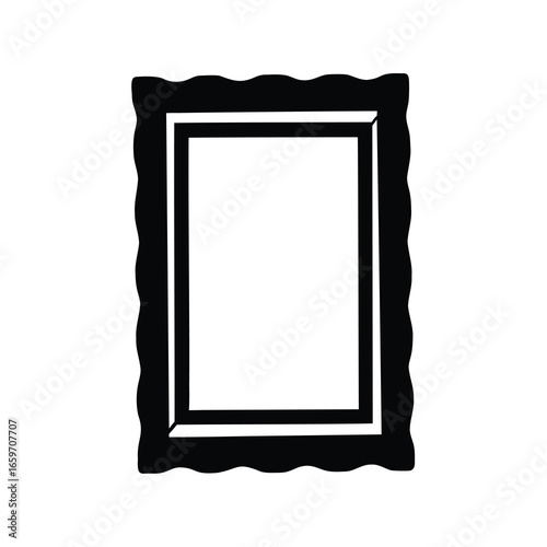 Ornate black picture frame with decorative wavy design on a white background