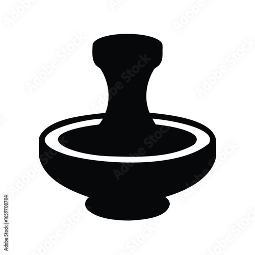 Stylized Black and White Rendering of a Mortar and Pestle, Elegant Minimalism