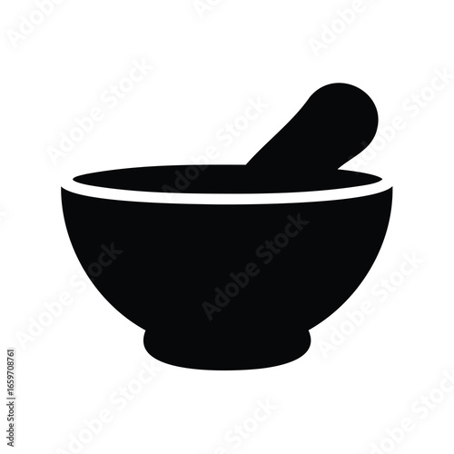 Black silhouette of a mortar and pestle used for grinding ingredients