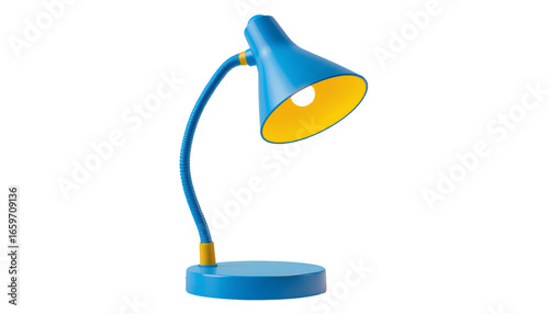 Blue Desk Lamp with Yellow Interior – Modern Table Lamp on Matching Base Isolated PNG