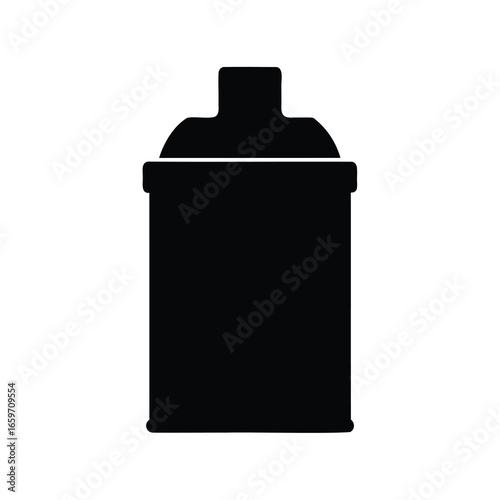 A black silhouette of an aerosol spray paint can against white backdrop