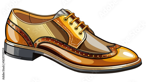 Men's classic leather shoes isolated on white background, adorned with chocolate brown finish, golden ochre highlights, soft ivory sheen, steel gray undertone, bronze sparkle, beige tone, and deep esp