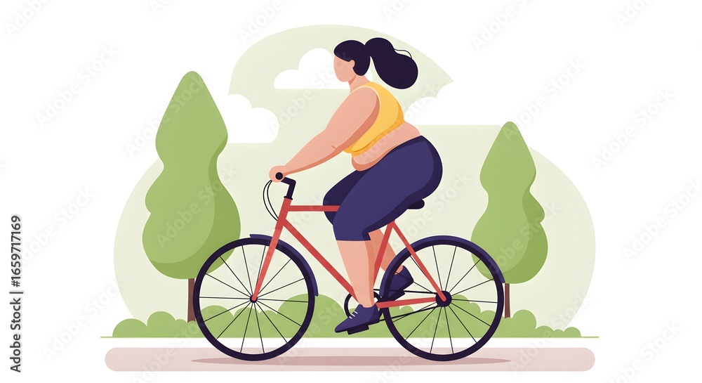 Fototapeta premium Overweight Woman Cycling Illustration