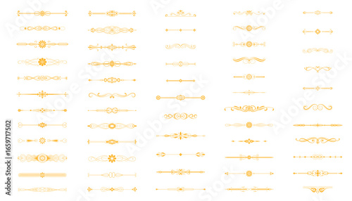 Golden vintage ornamental dividers and decorative border vector design elements
