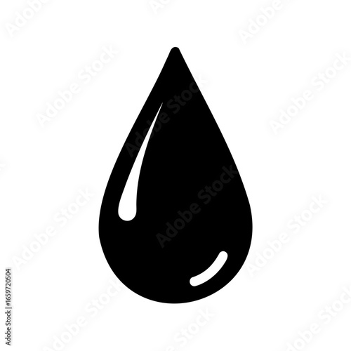 Simple black water drop or liquid droplet with a reflection highlighted