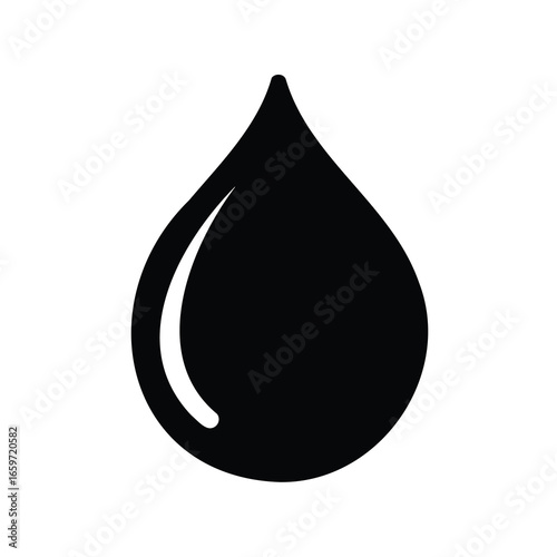 Single black water droplet icon with internal light effect on white background