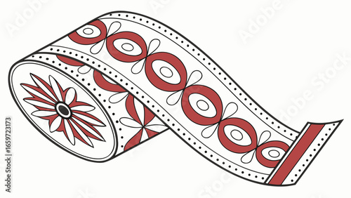 Traditional ukrainian decorative ribbon with folk art patterns in red and white