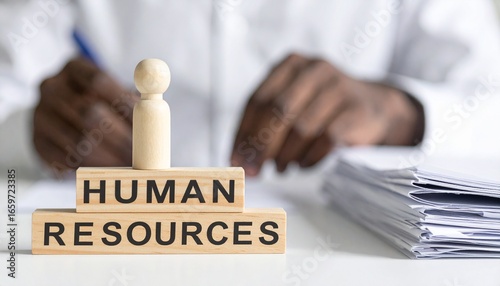 Wallpaper Mural Human resources concept with wooden figure and employee working Torontodigital.ca