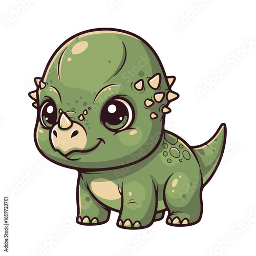 A cute baby Pachycephalosaurus sticker design, chibi cartoon style, 2D flat vector icon illustration of an adorable little. Kawaii style, character art, isolated on white background