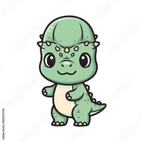 A cute baby Pachycephalosaurus sticker design, chibi cartoon style, 2D flat vector icon illustration of an adorable little. Kawaii style, character art, isolated on white background