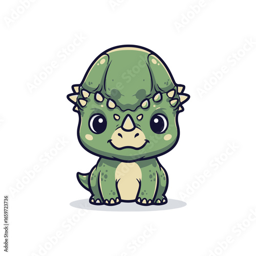 A cute baby Pachycephalosaurus sticker design, chibi cartoon style, 2D flat vector icon illustration of an adorable little. Kawaii style, character art, isolated on white background
