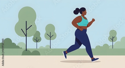 Plus Size Woman Jogging Illustration