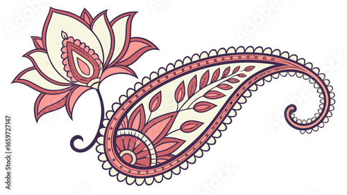 Vector art of beautiful paisley pattern with floral elements, a decorative design for textile and print with vintage style