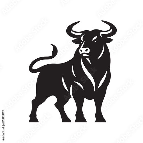 Powerful bull silhouette with a strong muscular build perfect for branding and design projects silhouette
