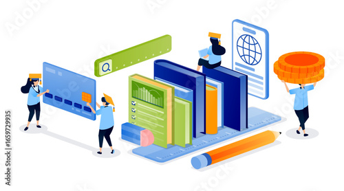 Cloud based scholarship applications help students achieve faster and efficient learning. Can be used for book cover, banner, website, web, educational brochure and scholarship ads