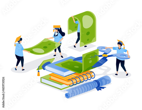 Creative discounts on school fees supporting scholarships and better education access. Can be used for book cover, banner, website, web, educational brochure and scholarship ads