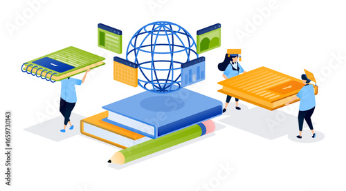 Internet provides access for developing education and learning for many students. Can be used for book cover, banner, website, web, educational brochure and scholarship ads
