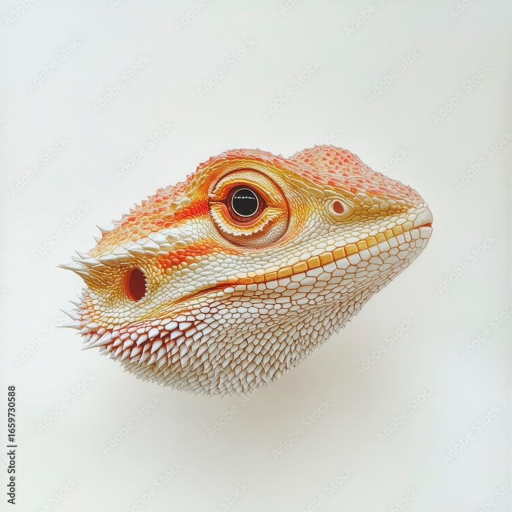 Fototapeta premium Detailed Close-Up of a Colorful Bearded Dragon Head Against White Background