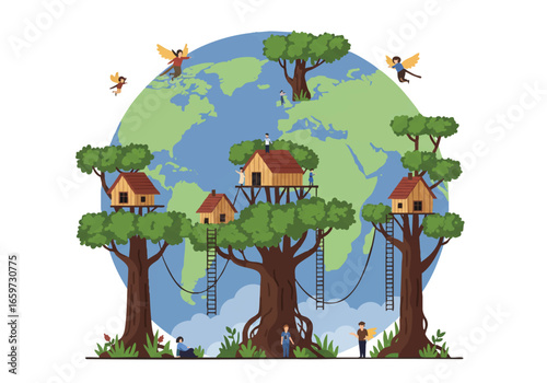 Treehouses on the Globe: A concept for sustainable living and environmental conservation.