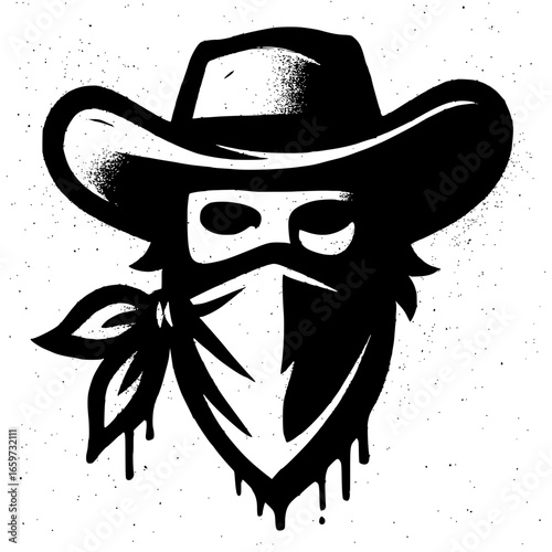 Cool cowboy with bandana and hat, a vintage outlaw design for branding, edgy style