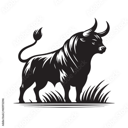 Powerful bull silhouette in striking black and white