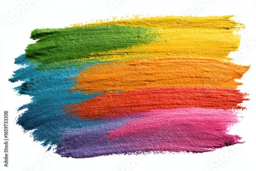 Colorful paint strokes on a white background creating an abstract artistic design with vibrant colors