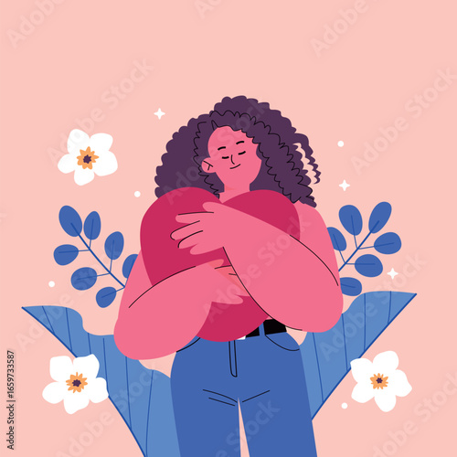 Self acceptance happy woman loves herself