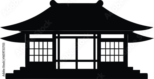 Silhouette vector tea house with sliding doors