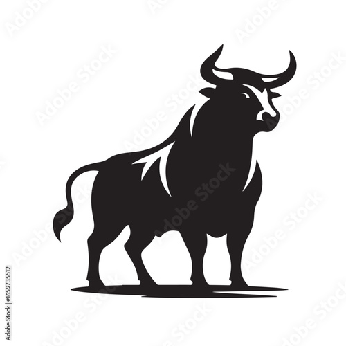 Powerful bull silhouette charging forward with dynamic lines