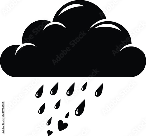 Romantic Black and White Cloud Rain Heart Dreamscape Illustration