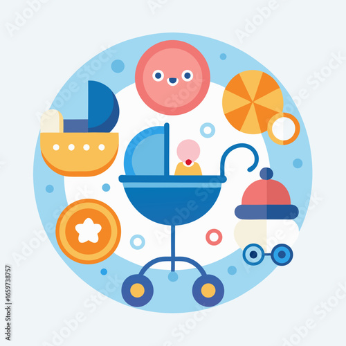 Baby stroller with colorful design elements