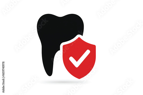 Vector of tooth and shield with check mark. Symbol of dental.new
