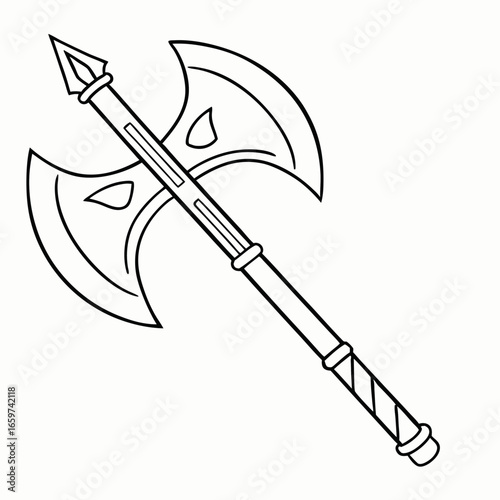 Traditional guan dao chinese pole weapon with sword blade illustration for martial arts and historical displays
