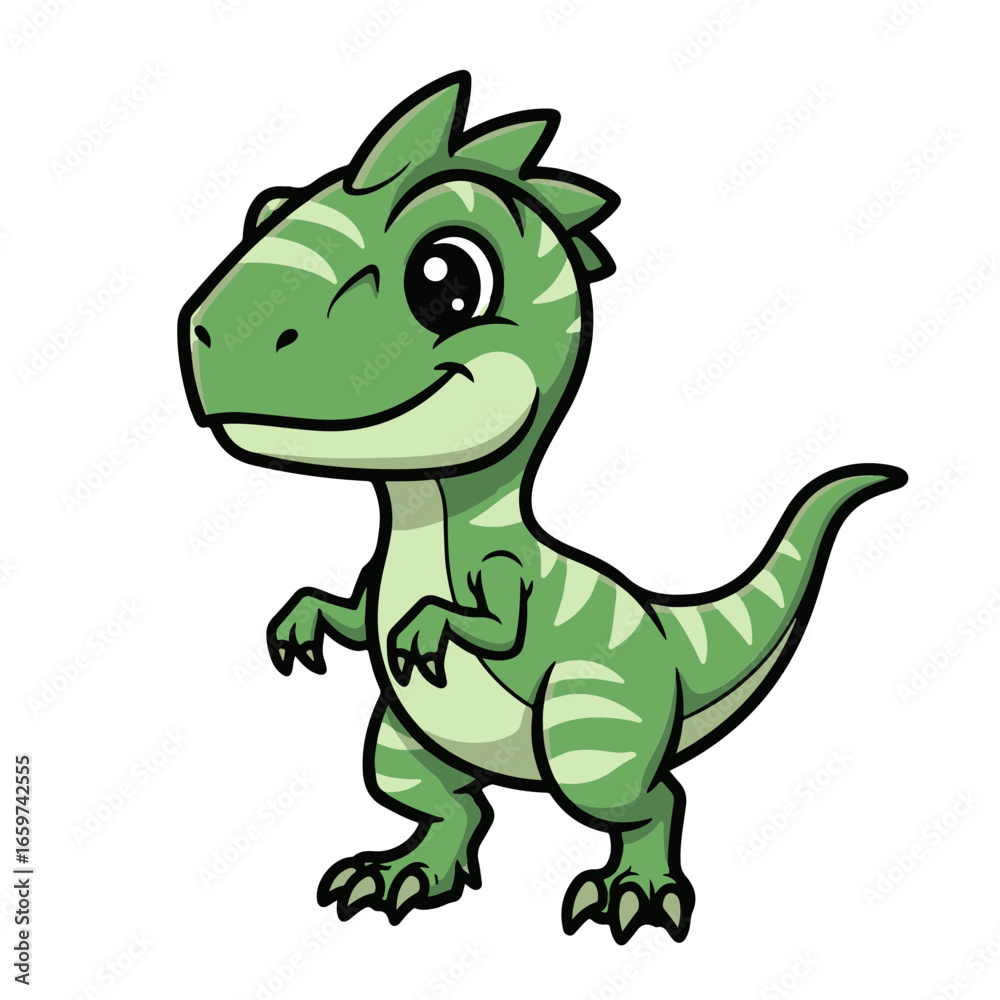 Obraz premium A cute baby Velociraptor rex sticker design, chibi cartoon style, 2D flat vector icon illustration of an adorable little. Kawaii style, character art, isolated on white background