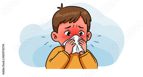 A boy is having a cold