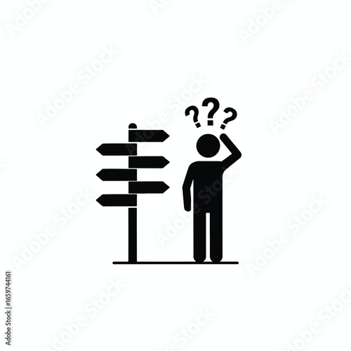 A person standing next to a signpost, looking confused and uncertain about which way to go.