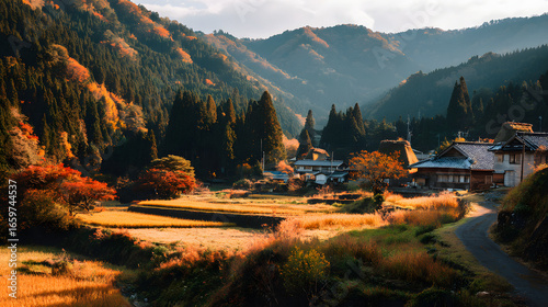 棚田と集落が美しい日本の田舎風景。田舎暮らしや移住、二拠点生活のイメージ