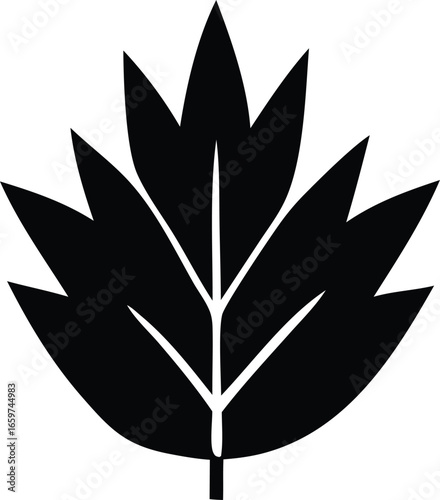 Bold black maple leaf silhouette with distinctive vein detail symbolizing autumn nature and canadian identity
