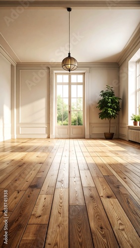 Empty room with hardwood floor and sunlight