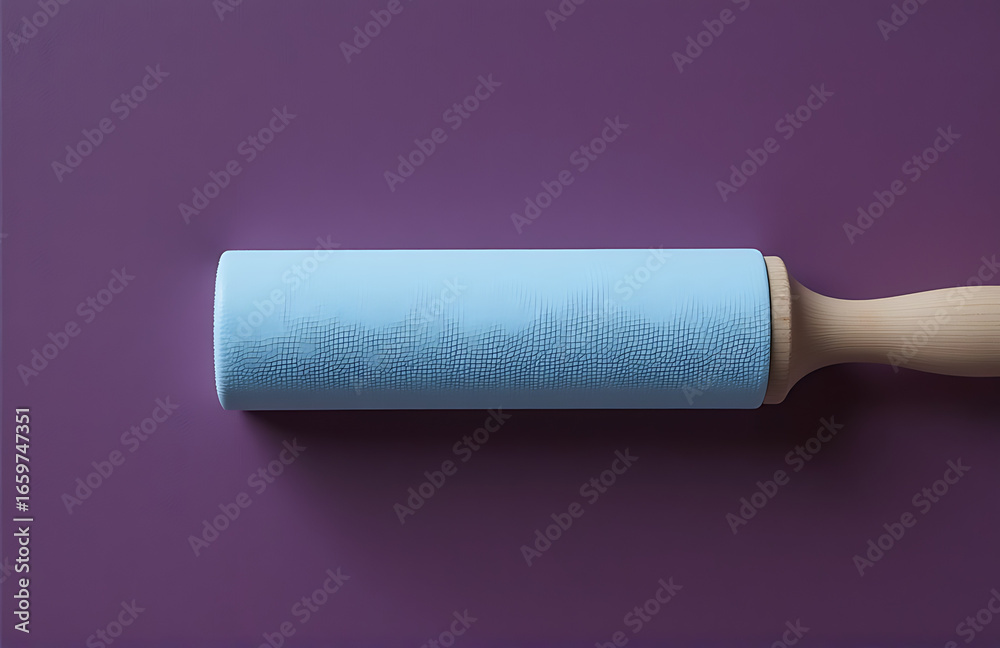 Obraz premium soft focus pastel blue paint roller lies horizontally rough texture deep wall gentle curves softened