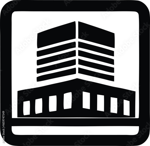 Abstract building icon symbolizing architecture construction business corporate commerce real estate development urban planning and cityscape design