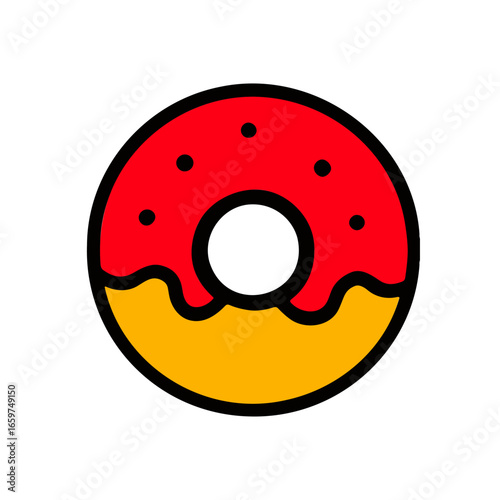 Donut icon with pink glaze and sprinkles. Perfect for dessert illustration, bakery design, sweet food, cafe menu, and snack concept.