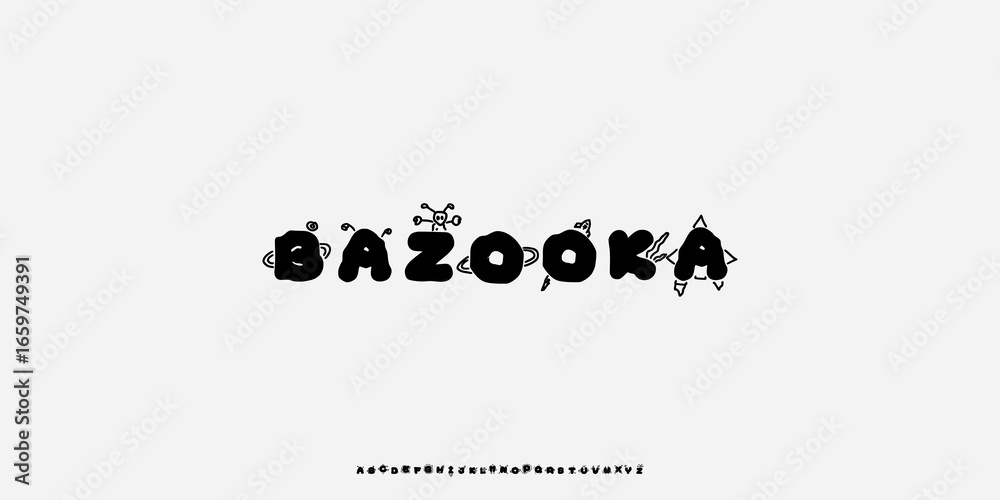Fototapeta premium Doodle and quirky display font with alien, slime, and comic vibes. Perfect for kids, games, posters, Halloween, and sci-fi themed designs. Bold, weird, and eye-catching. Playfull fun groovy 